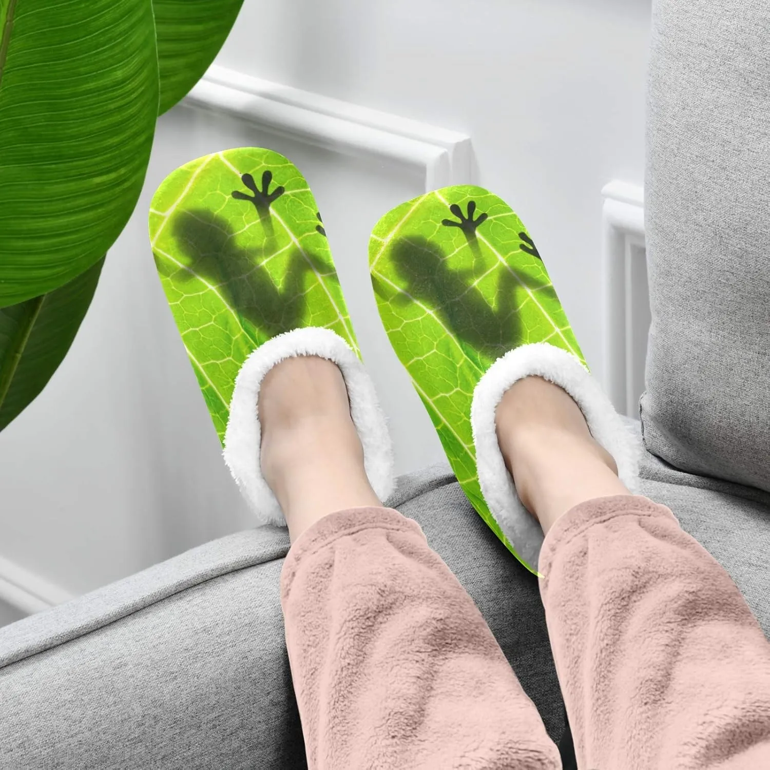 Oyihfvs Unisex Fuzzy House Slippers Memory Foam Warm Slip Shoes Fur Lining M-XXL