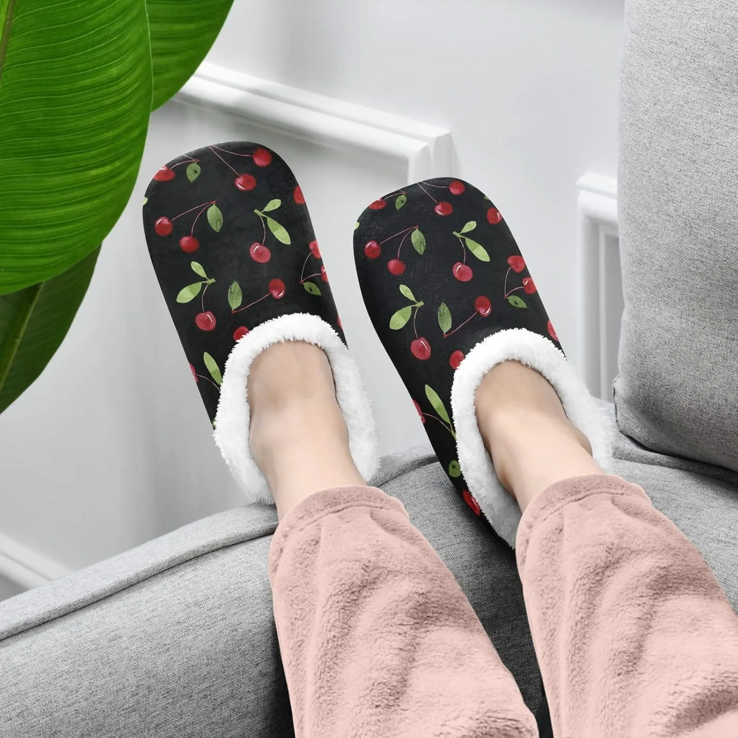 Oyihfvs Unisex Fuzzy House Slippers Memory Foam Warm Slip Shoes Fur Lining M-XXL