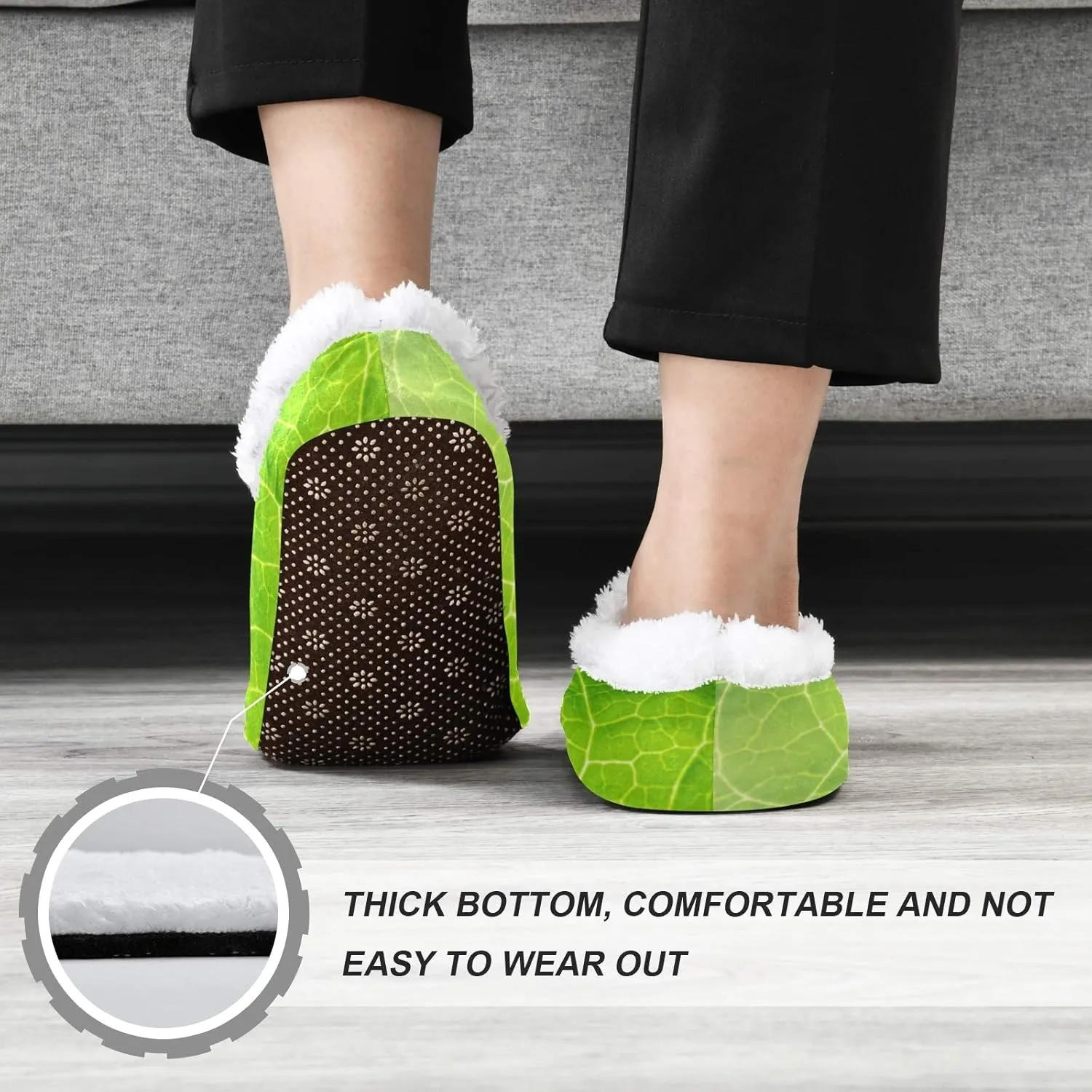 Oyihfvs Unisex Fuzzy House Slippers Memory Foam Warm Slip Shoes Fur Lining M-XXL