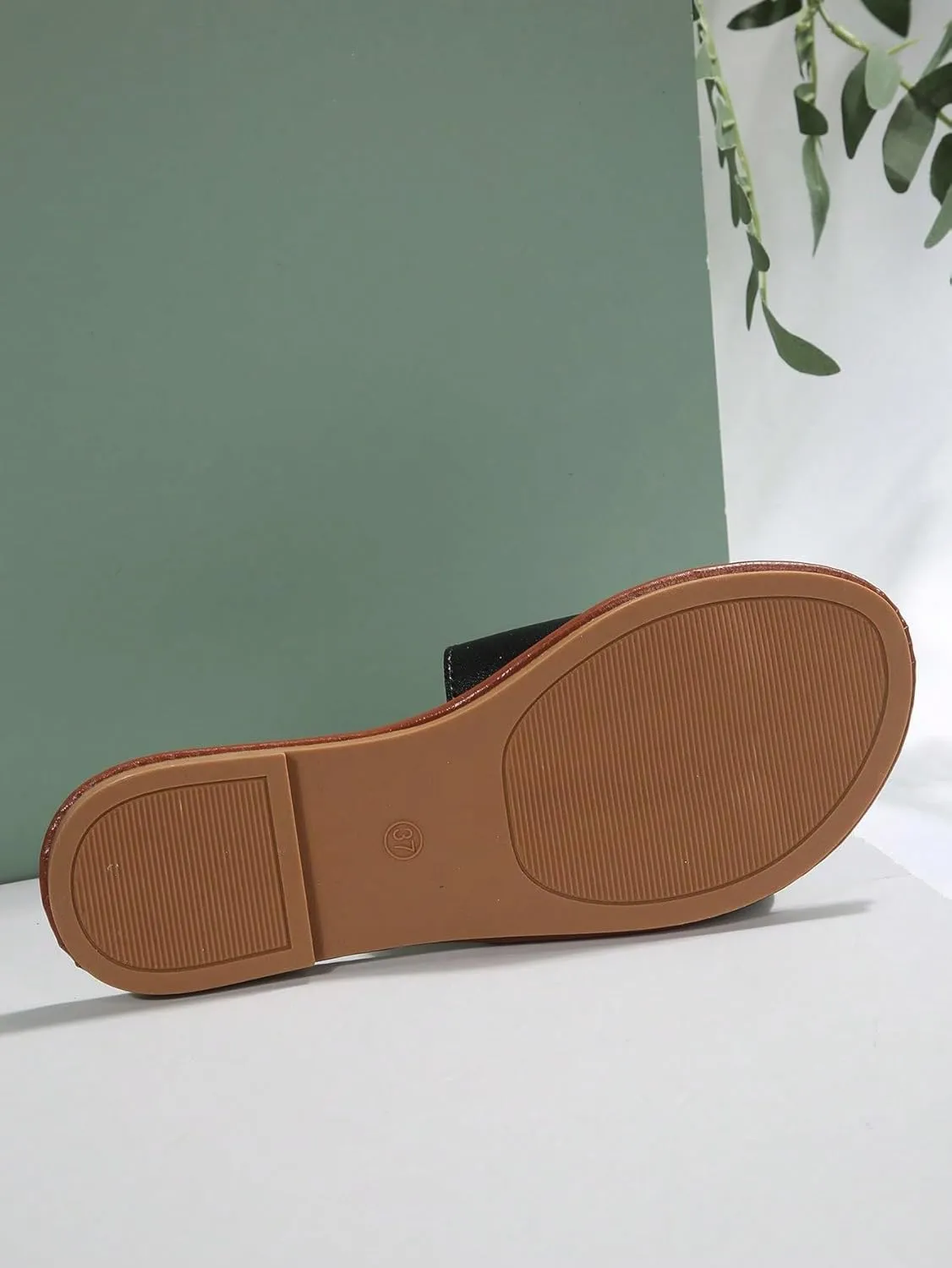 OYOANGLE Women's PU Leather Open Toe Flat Sandals Single Band Summer Casual Slip on Slides