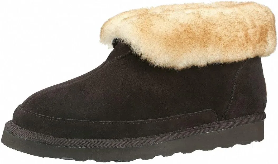 PAMIR Men's Sheepskin Boot Slippers Indoor Outdoor Ankle Booties with Memory Foam
