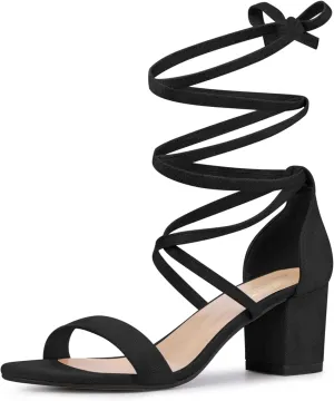 Perphy Lace Up Chunky Mid Heels Sandal for Women
