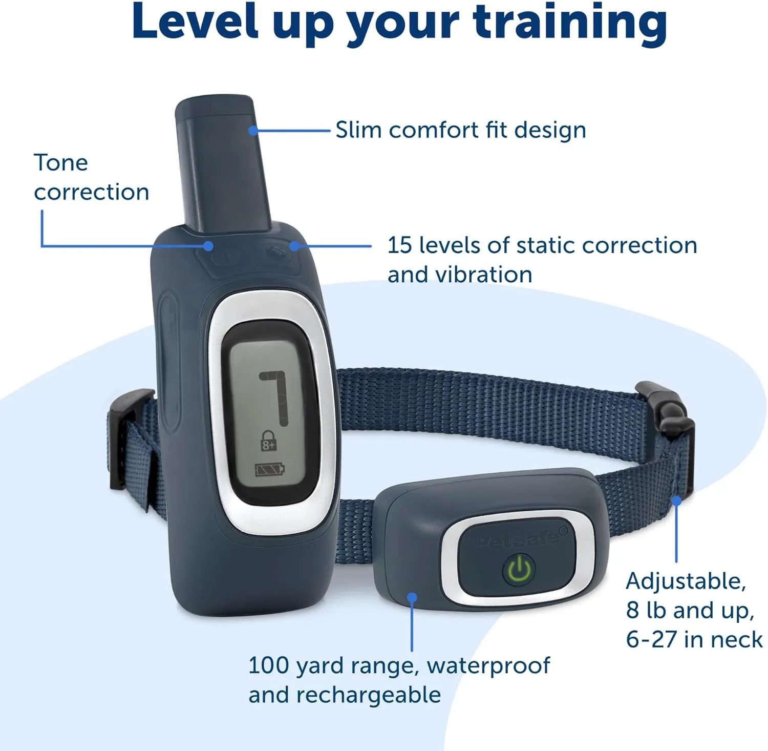 PetSafe Remote Trainer Dog Training Collar - 3 Training Modes: Tone, Vibration, 15 Levels of Static Stimulation, Standard for Dogs Over 8lb  - Waterproof, Durable, Rechargeable - 100 Yards (300 Feet)