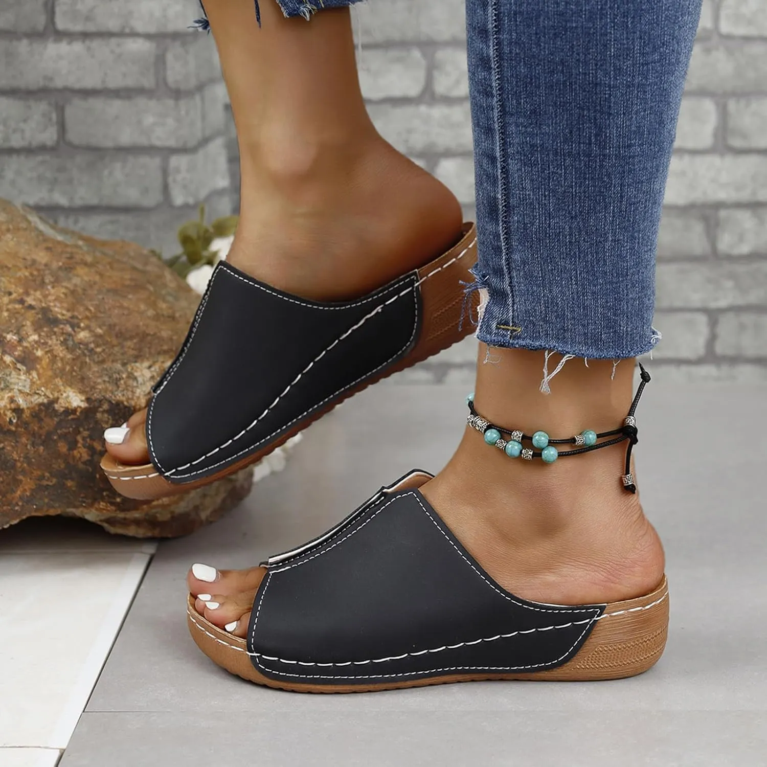 Platform Sandals Women Orthopedic Slip On Slide Slippers with Arch Support Comfort Beach Outdoor Walking Summer Shoes