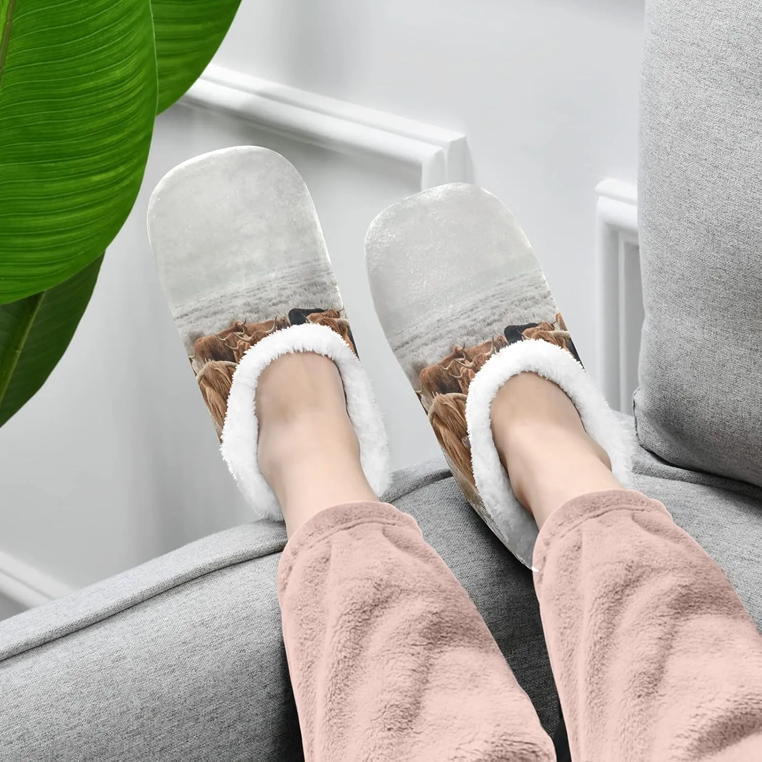 Poeticcity Unisex Fuzzy House Slippers, Warm Fur Lining Shoes, Non-Slip Memory Foam Slippers M-XXL