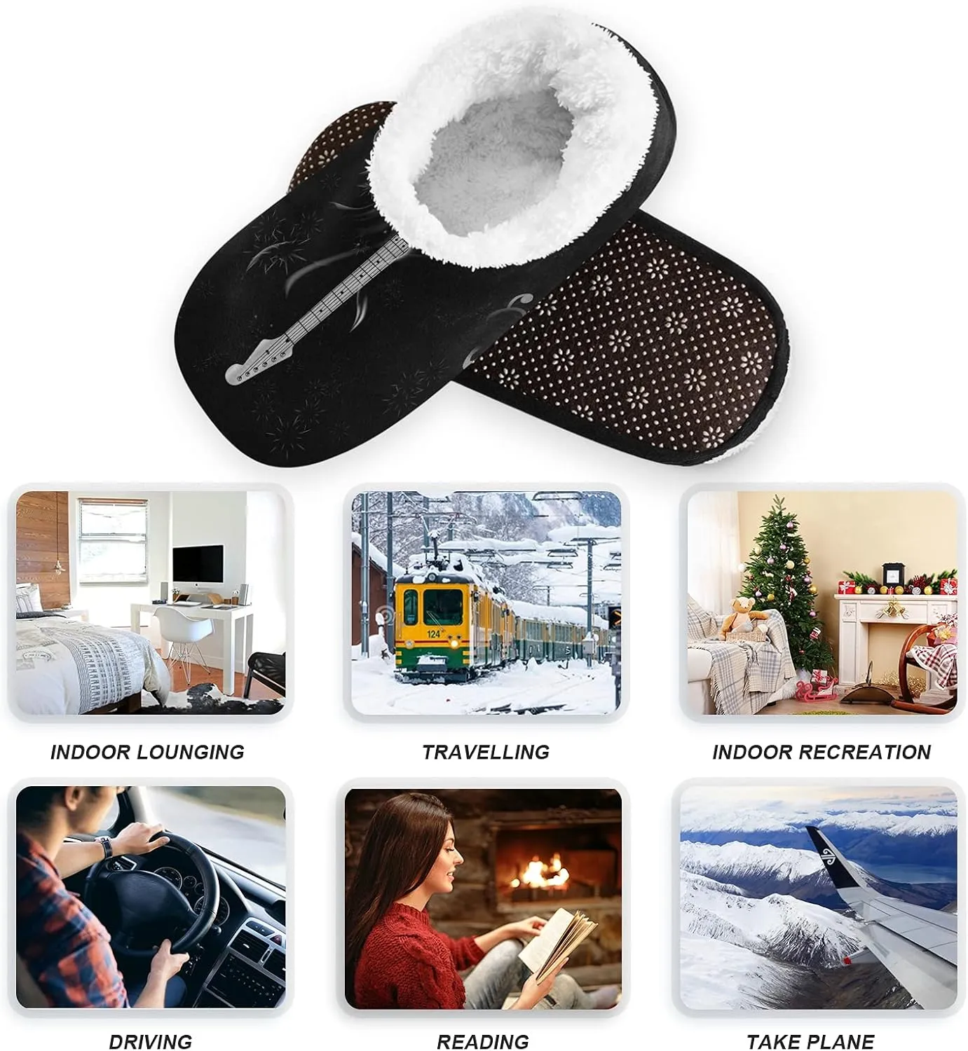 Poeticcity Unisex Fuzzy House Slippers, Warm Fur Lining Shoes, Non-Slip Memory Foam Slippers M-XXL