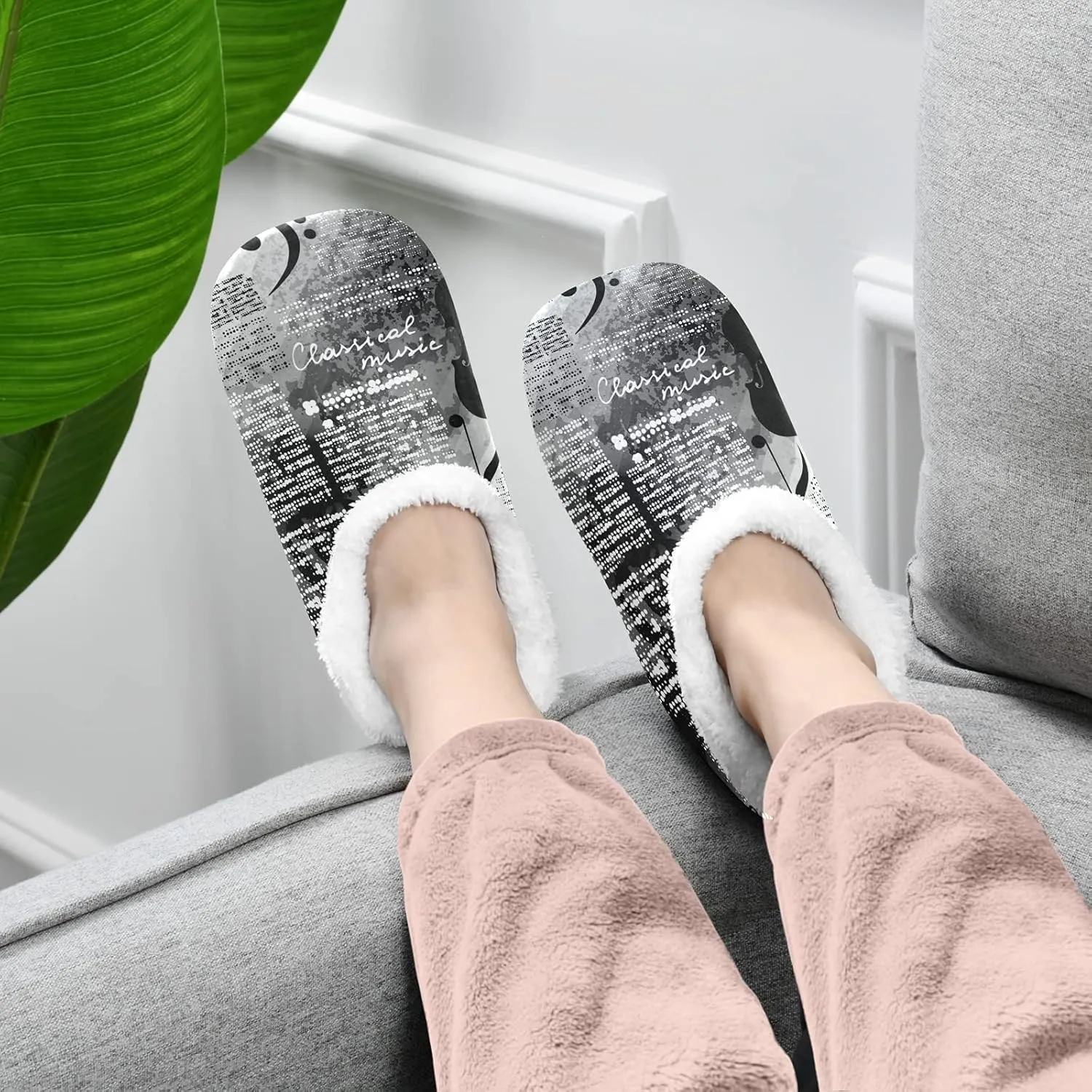 Poeticcity Unisex Fuzzy House Slippers, Warm Fur Lining Shoes, Non-Slip Memory Foam Slippers M-XXL