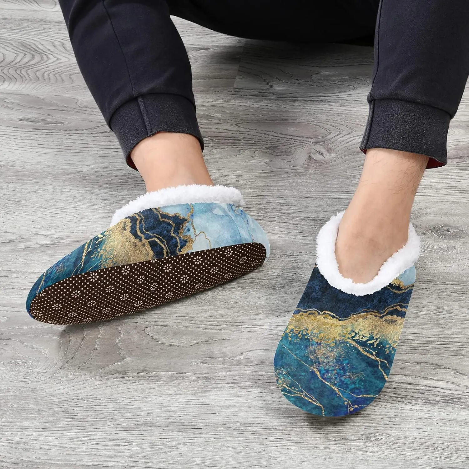 Poeticcity Unisex Fuzzy House Slippers, Warm Fur Lining Shoes, Non-Slip Memory Foam Slippers M-XXL