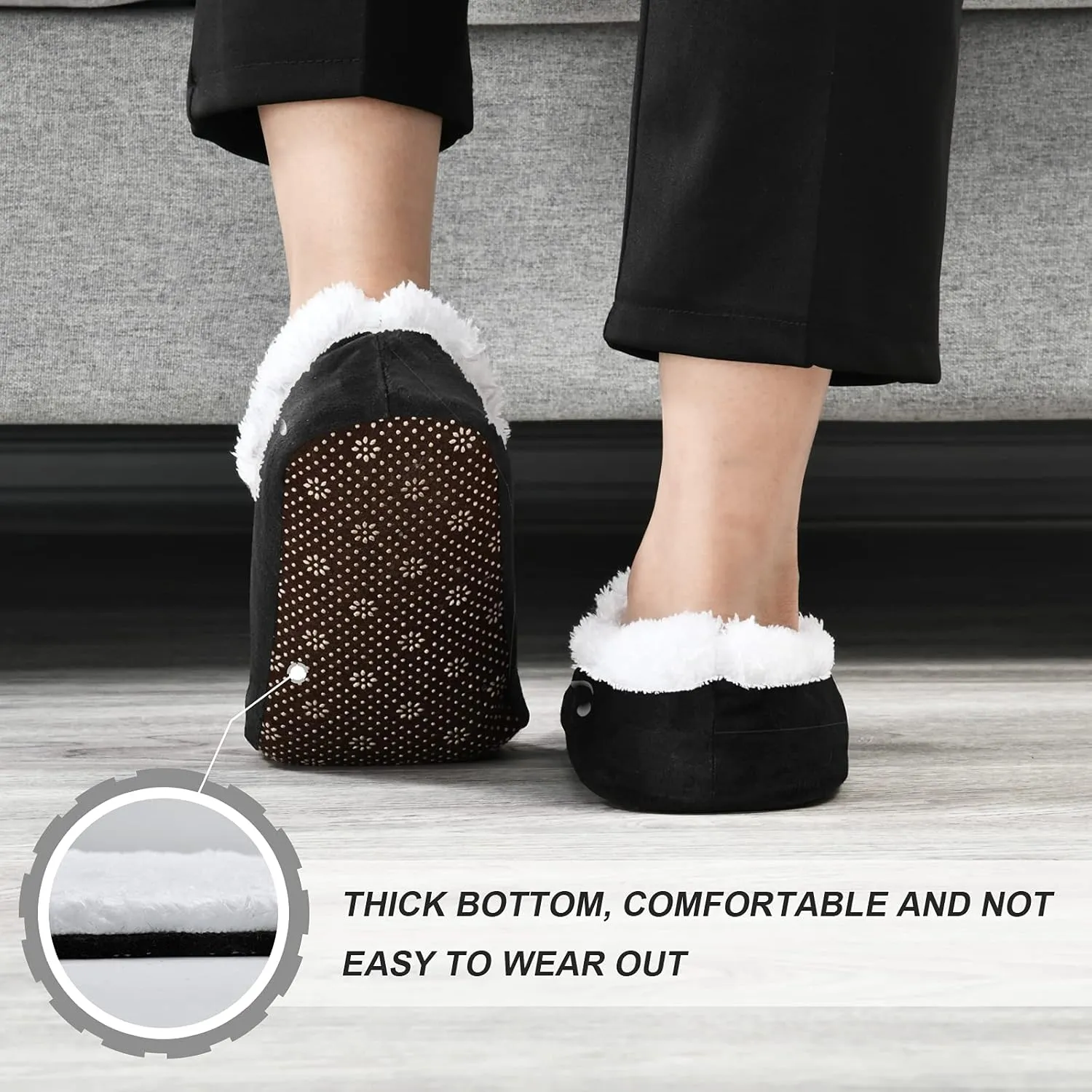 Poeticcity Unisex Fuzzy House Slippers, Warm Fur Lining Shoes, Non-Slip Memory Foam Slippers M-XXL