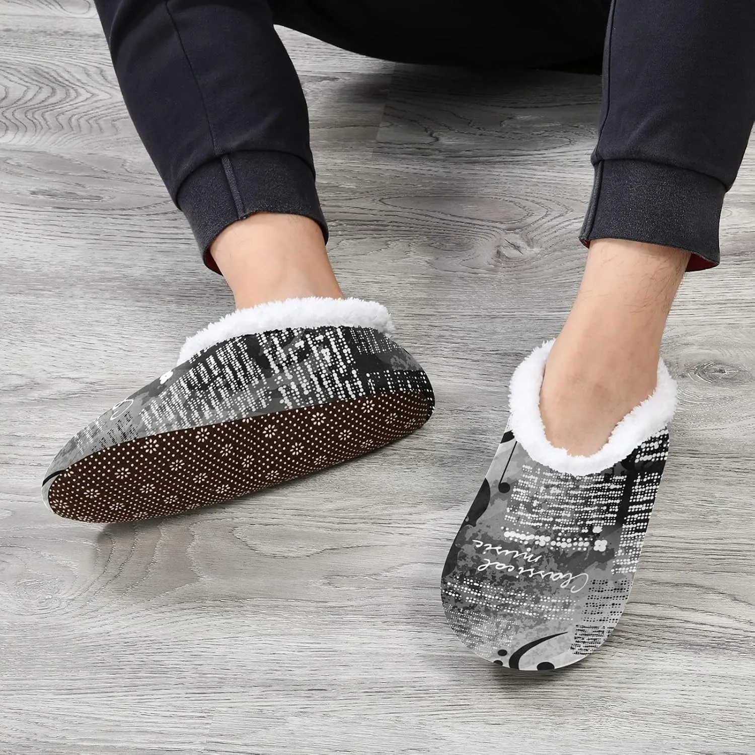 Poeticcity Unisex Fuzzy House Slippers, Warm Fur Lining Shoes, Non-Slip Memory Foam Slippers M-XXL