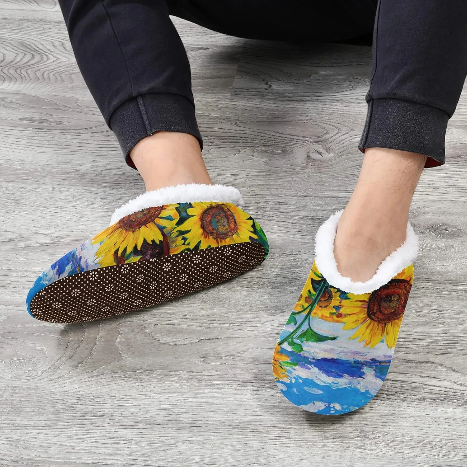 Poeticcity Unisex Fuzzy House Slippers, Warm Fur Lining Shoes, Non-Slip Memory Foam Slippers M-XXL