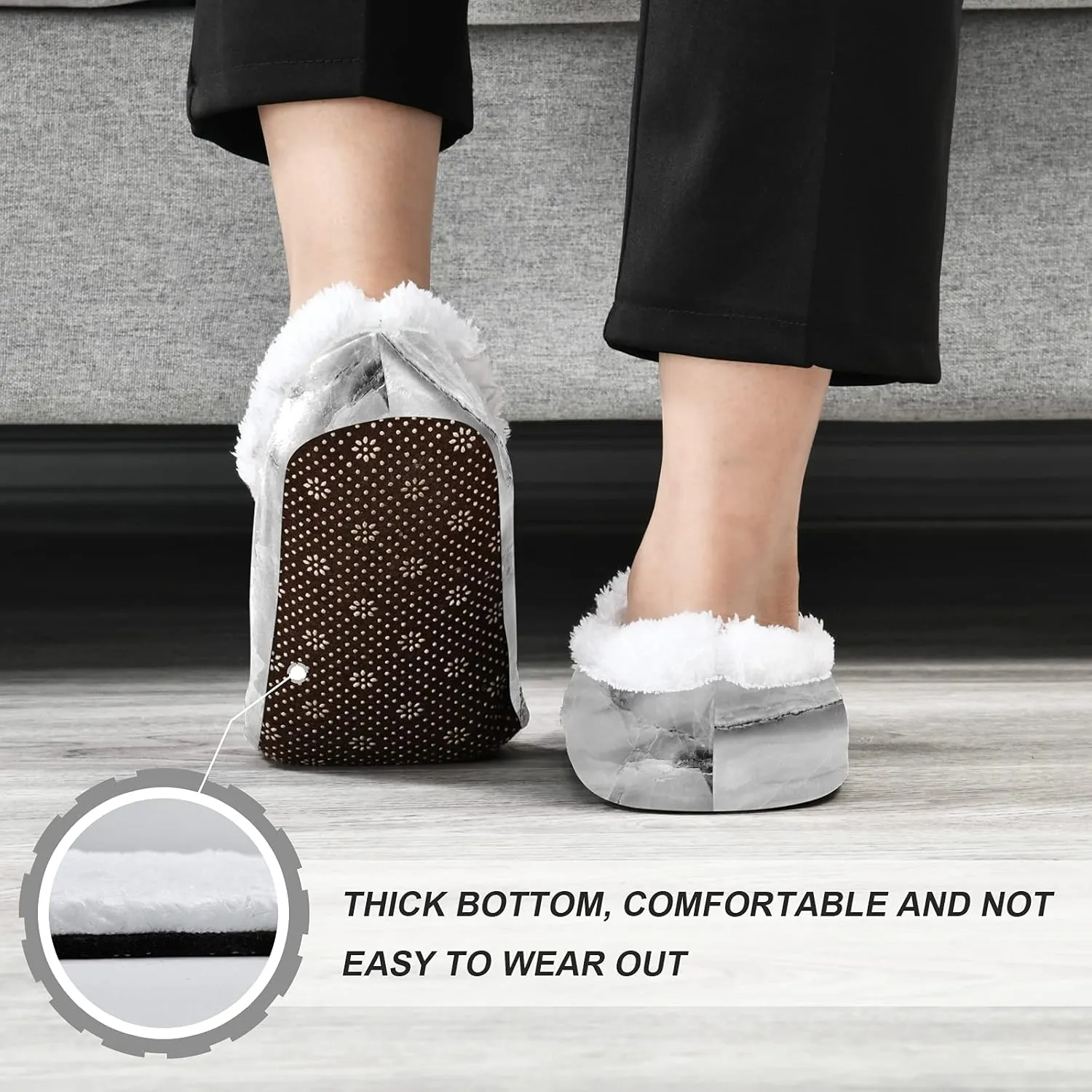 Poeticcity Unisex Fuzzy House Slippers, Warm Fur Lining Shoes, Non-Slip Memory Foam Slippers M-XXL