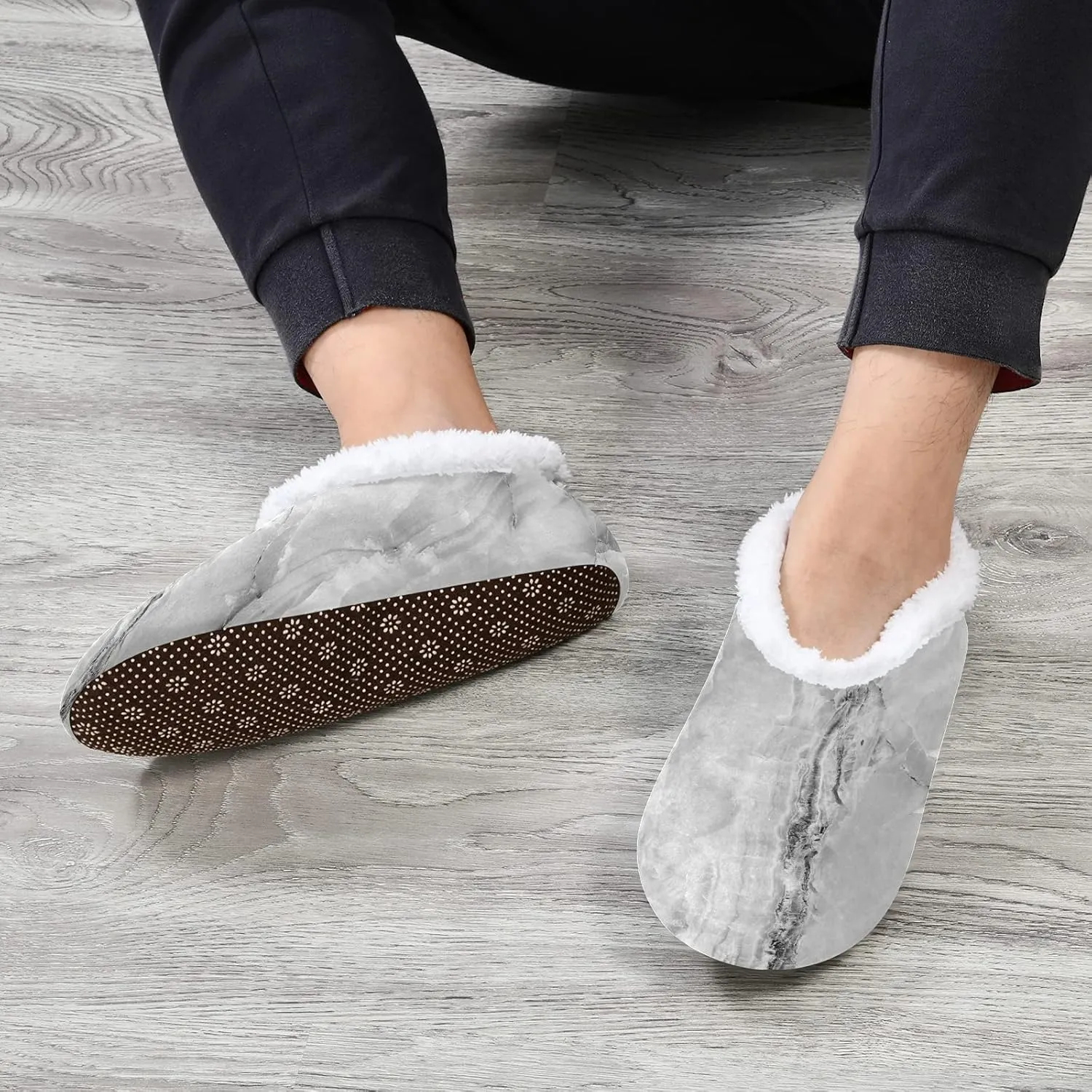 Poeticcity Unisex Fuzzy House Slippers, Warm Fur Lining Shoes, Non-Slip Memory Foam Slippers M-XXL