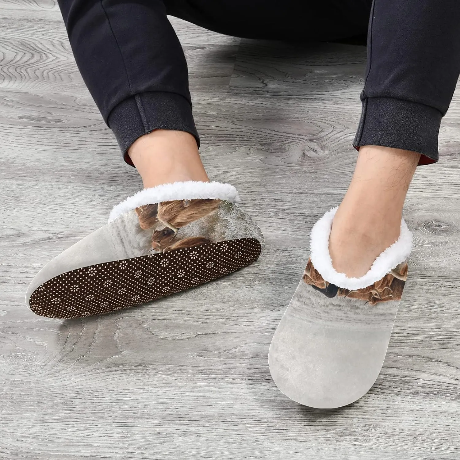 Poeticcity Unisex Fuzzy House Slippers, Warm Fur Lining Shoes, Non-Slip Memory Foam Slippers M-XXL