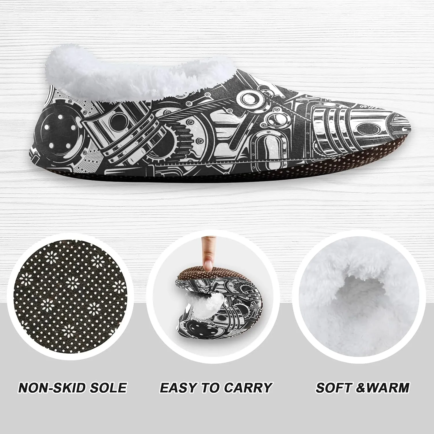 Poeticcity Unisex Fuzzy House Slippers, Warm Fur Lining Shoes, Non-Slip Memory Foam Slippers M-XXL