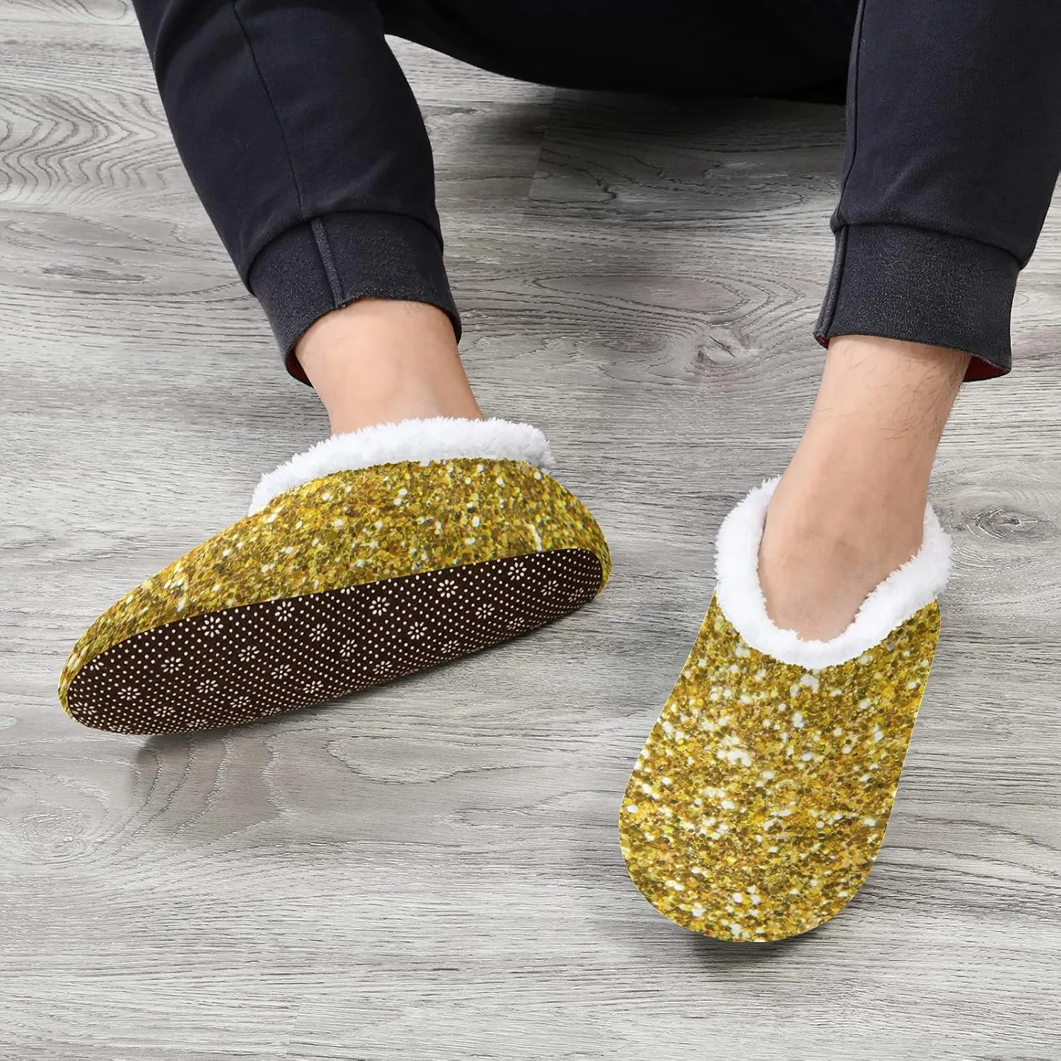 Poeticcity Unisex Fuzzy House Slippers, Warm Fur Lining Shoes, Non-Slip Memory Foam Slippers M-XXL