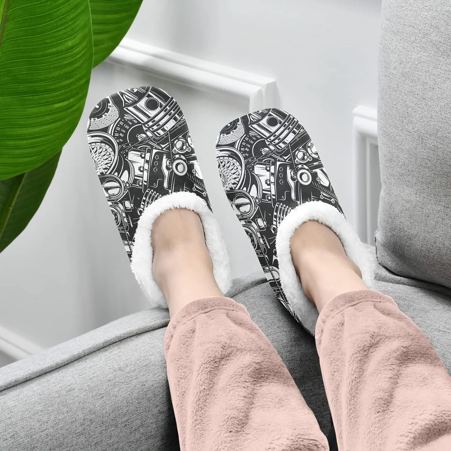 Poeticcity Unisex Fuzzy House Slippers, Warm Fur Lining Shoes, Non-Slip Memory Foam Slippers M-XXL