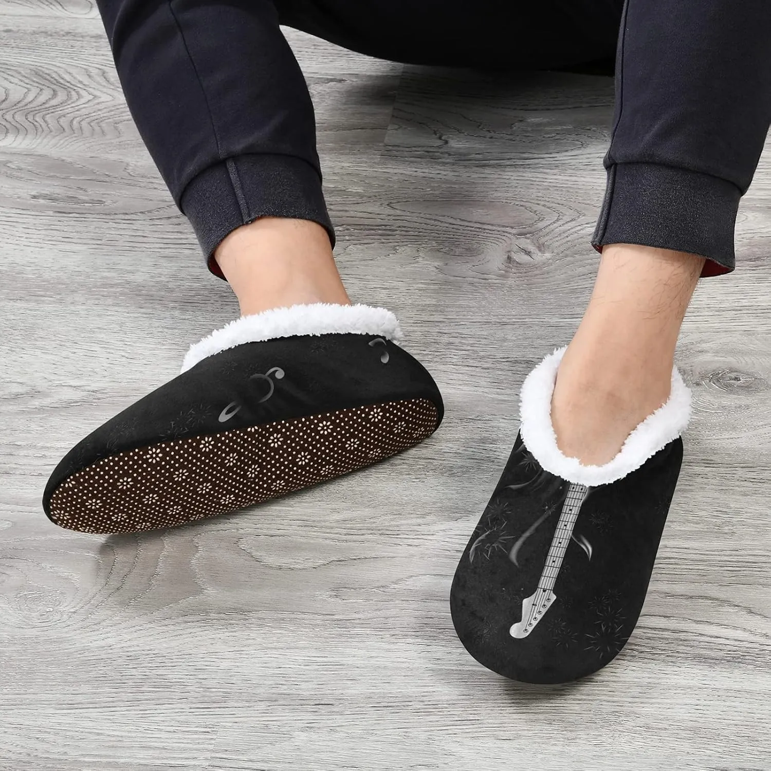 Poeticcity Unisex Fuzzy House Slippers, Warm Fur Lining Shoes, Non-Slip Memory Foam Slippers M-XXL