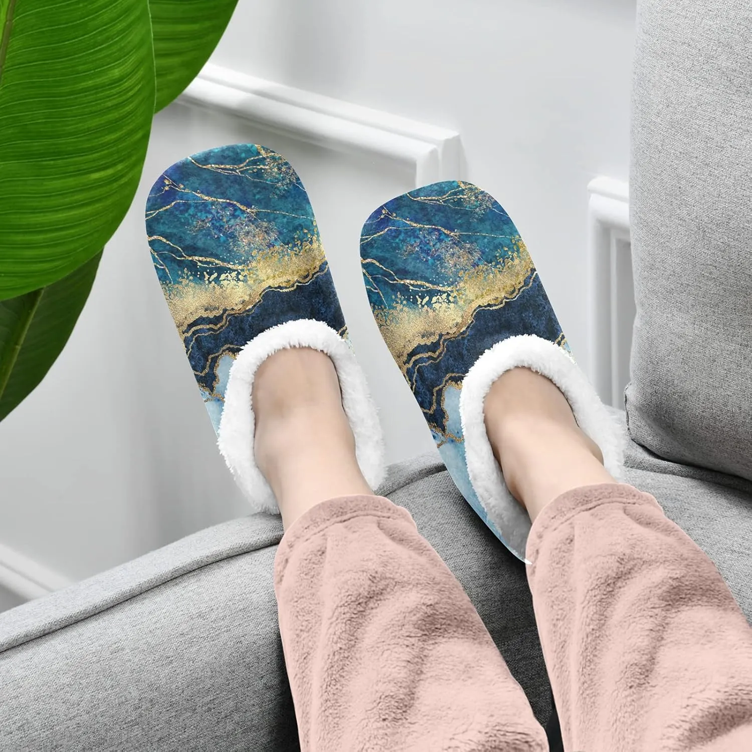 Poeticcity Unisex Fuzzy House Slippers, Warm Fur Lining Shoes, Non-Slip Memory Foam Slippers M-XXL