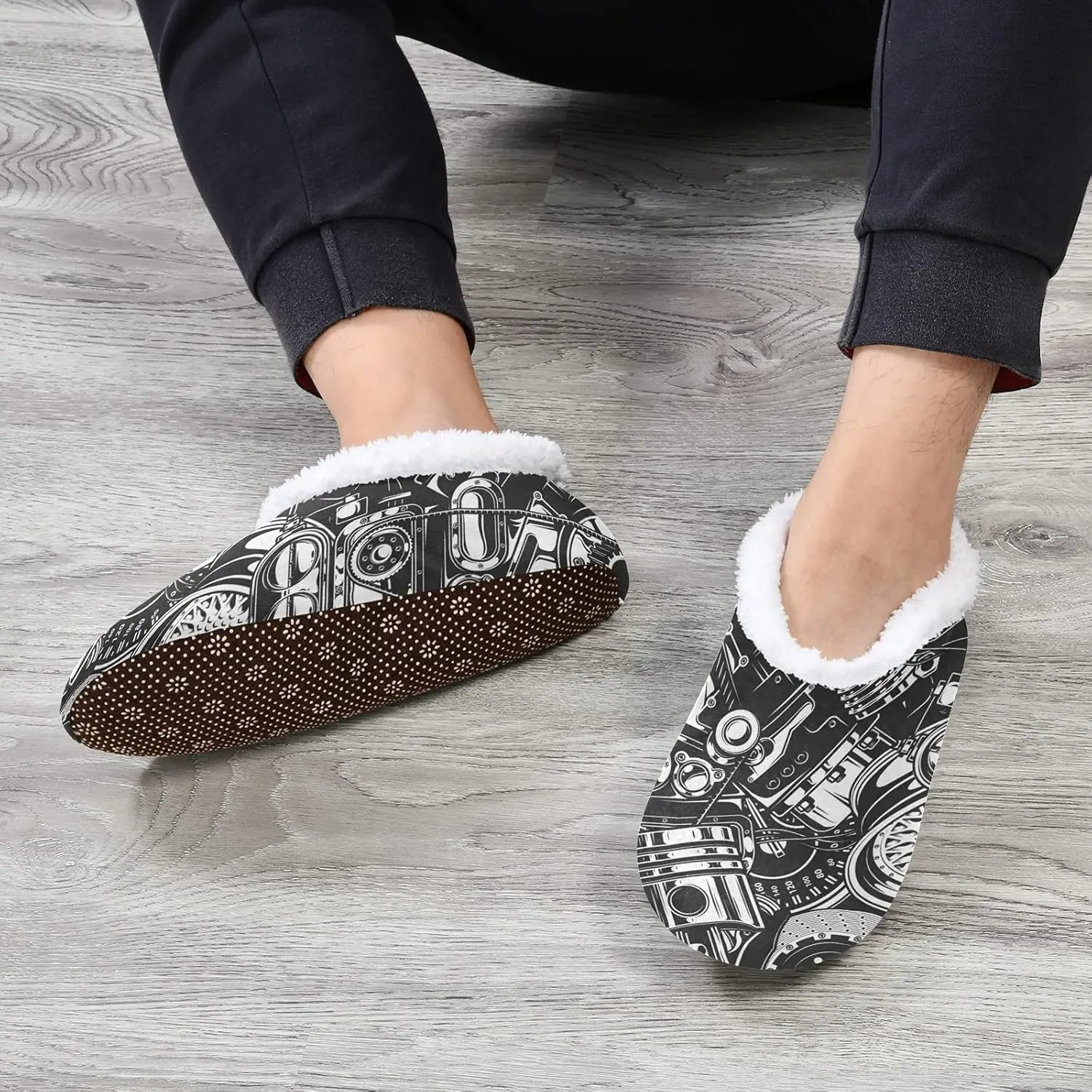 Poeticcity Unisex Fuzzy House Slippers, Warm Fur Lining Shoes, Non-Slip Memory Foam Slippers M-XXL