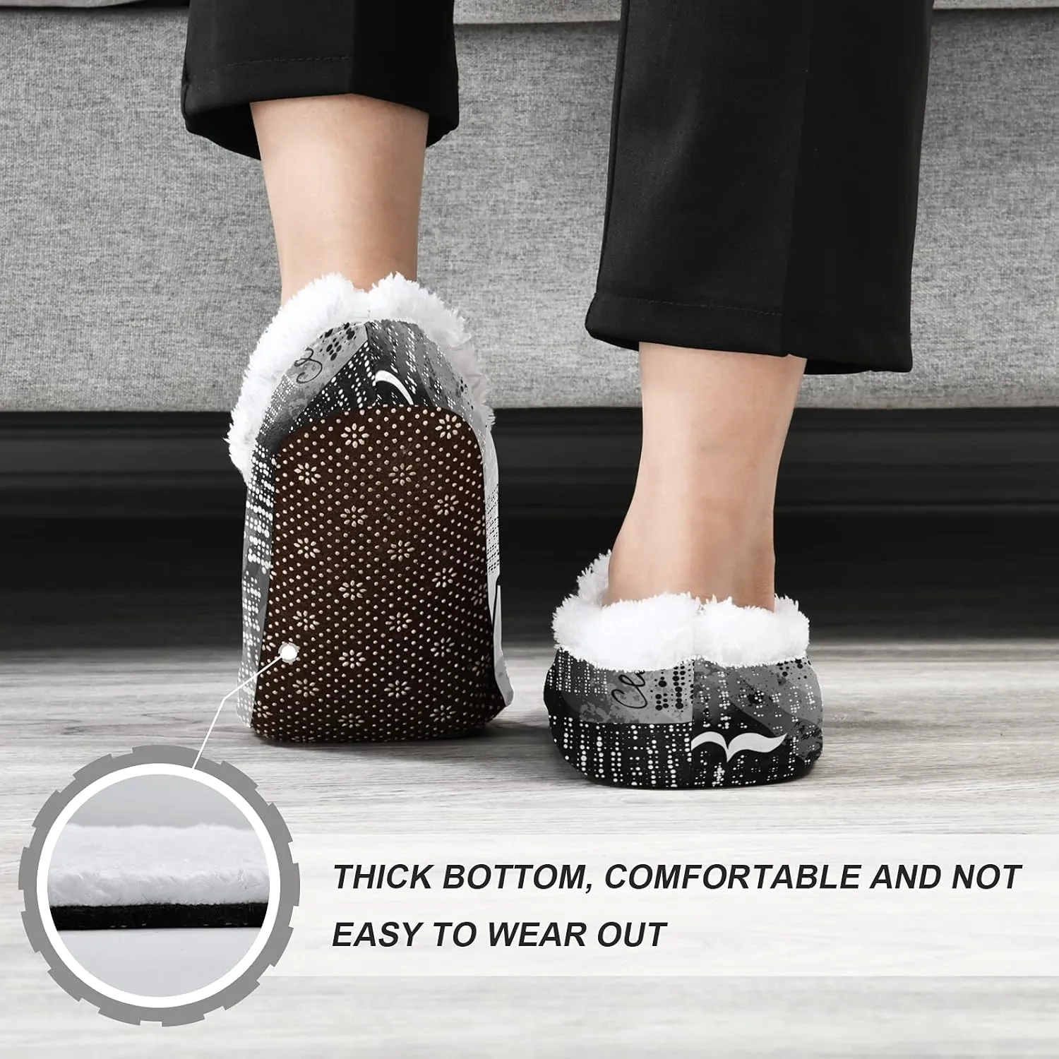 Poeticcity Unisex Fuzzy House Slippers, Warm Fur Lining Shoes, Non-Slip Memory Foam Slippers M-XXL