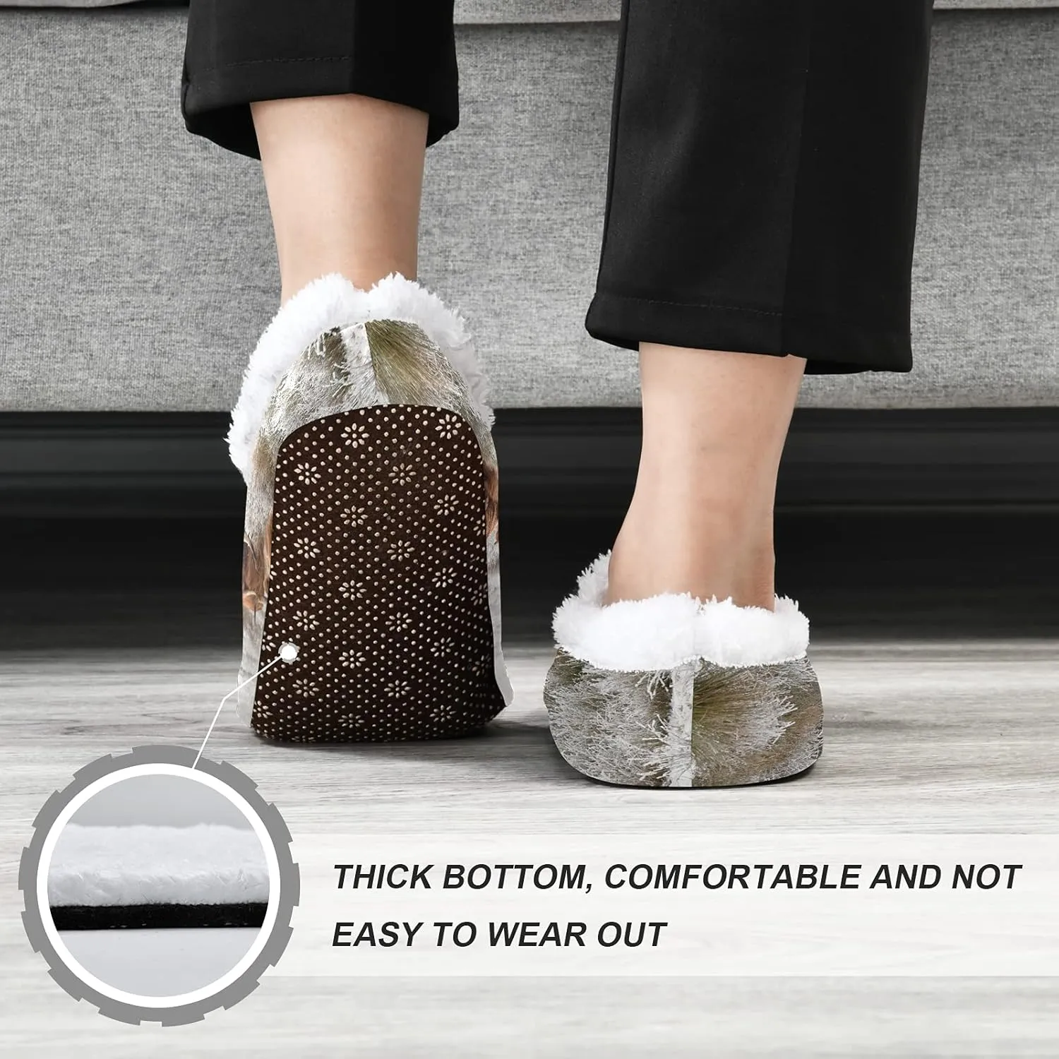 Poeticcity Unisex Fuzzy House Slippers, Warm Fur Lining Shoes, Non-Slip Memory Foam Slippers M-XXL
