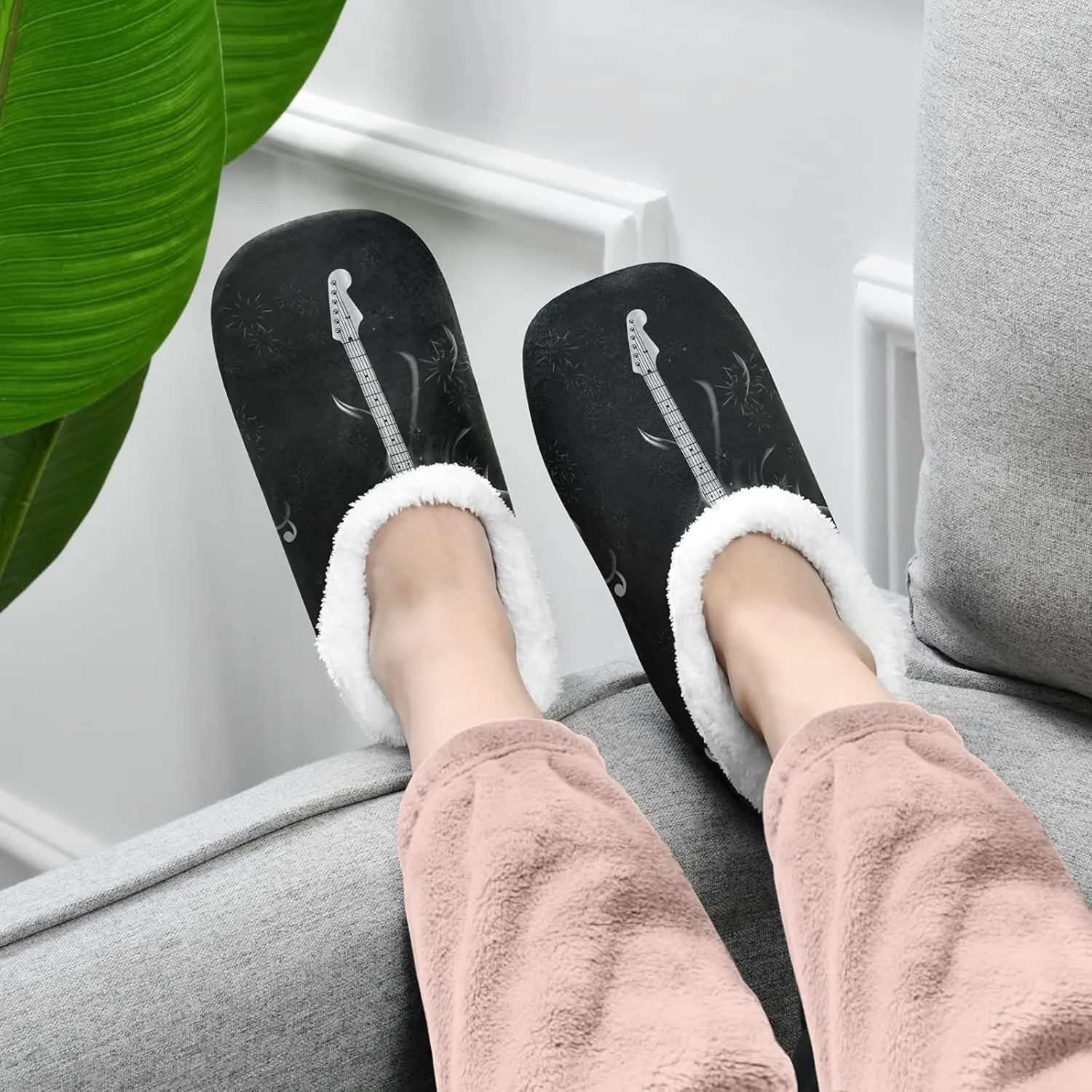 Poeticcity Unisex Fuzzy House Slippers, Warm Fur Lining Shoes, Non-Slip Memory Foam Slippers M-XXL