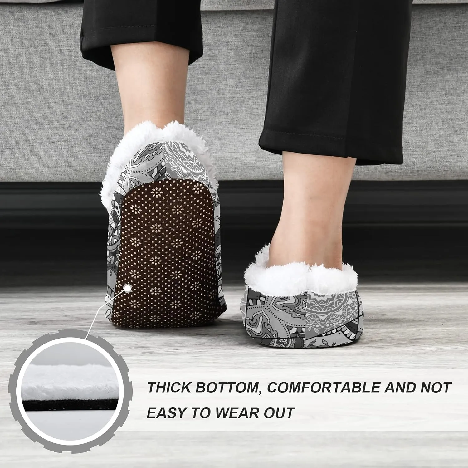 Poeticcity Unisex Fuzzy House Slippers, Warm Fur Lining Shoes, Non-Slip Memory Foam Slippers M-XXL