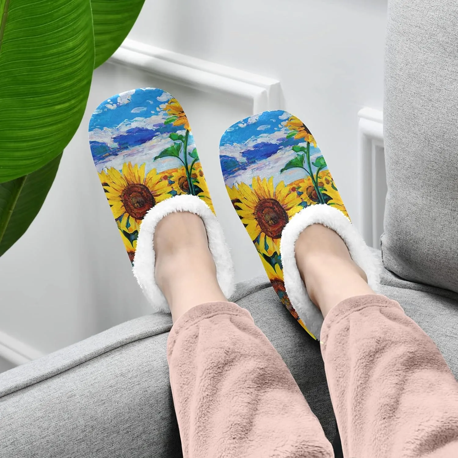 Poeticcity Unisex Fuzzy House Slippers, Warm Fur Lining Shoes, Non-Slip Memory Foam Slippers M-XXL