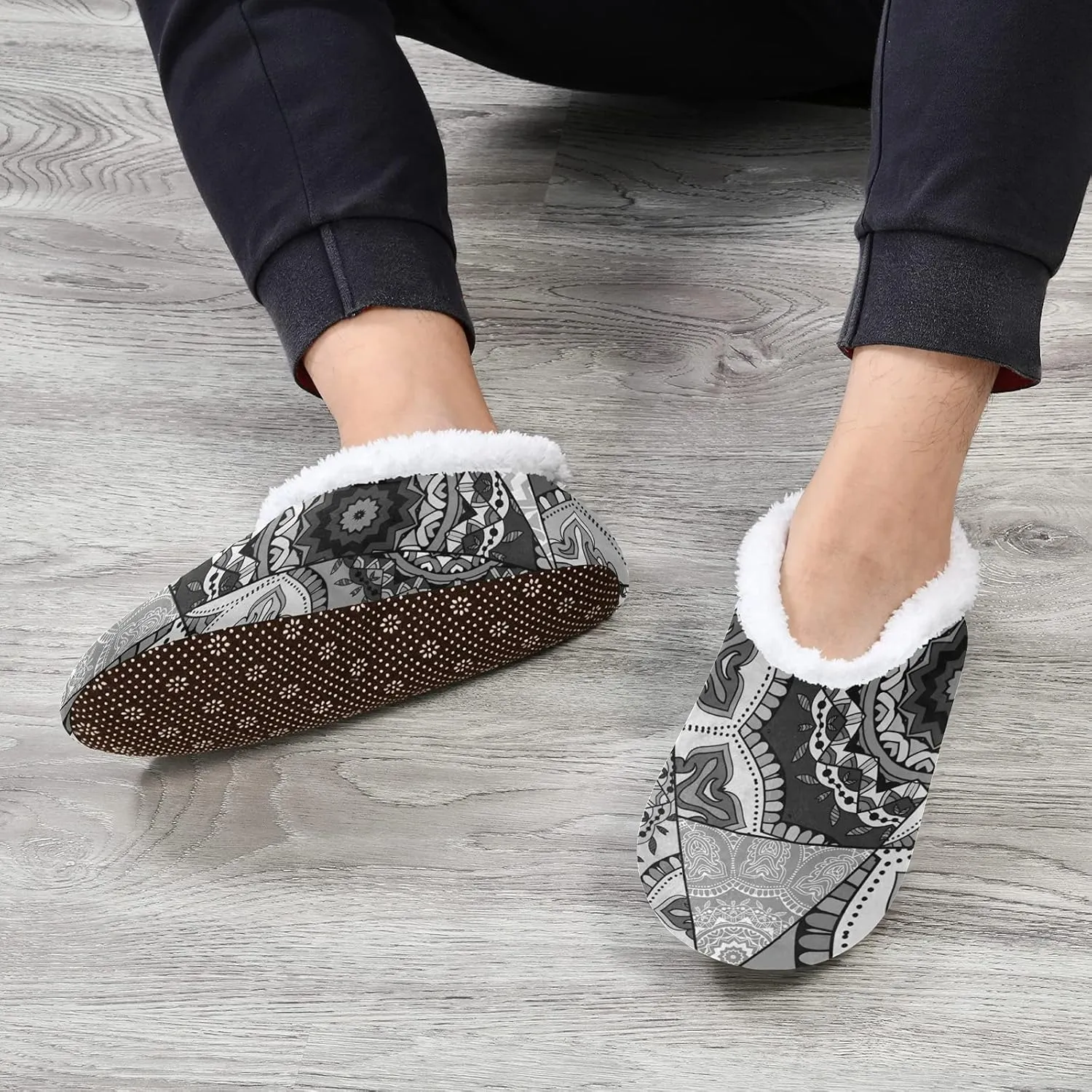 Poeticcity Unisex Fuzzy House Slippers, Warm Fur Lining Shoes, Non-Slip Memory Foam Slippers M-XXL