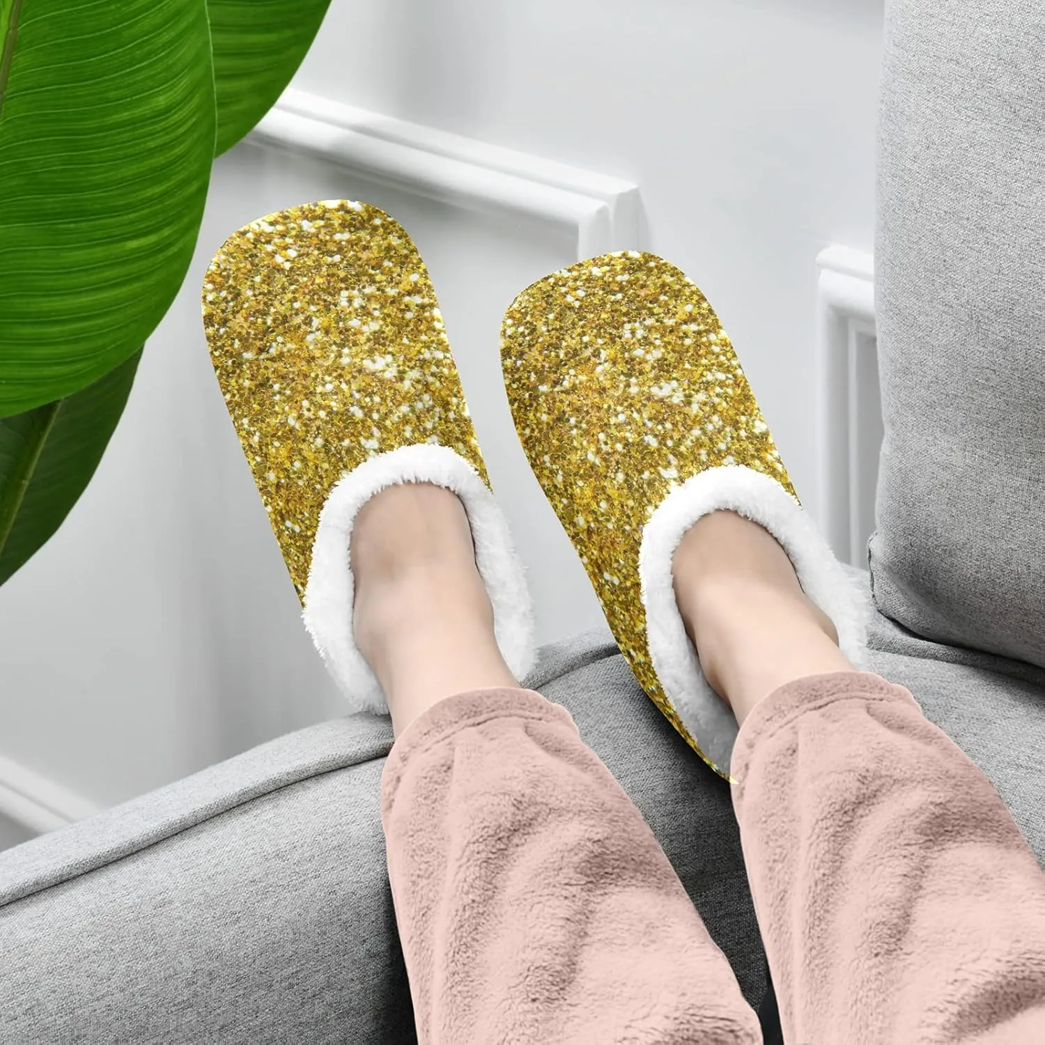 Poeticcity Unisex Fuzzy House Slippers, Warm Fur Lining Shoes, Non-Slip Memory Foam Slippers M-XXL