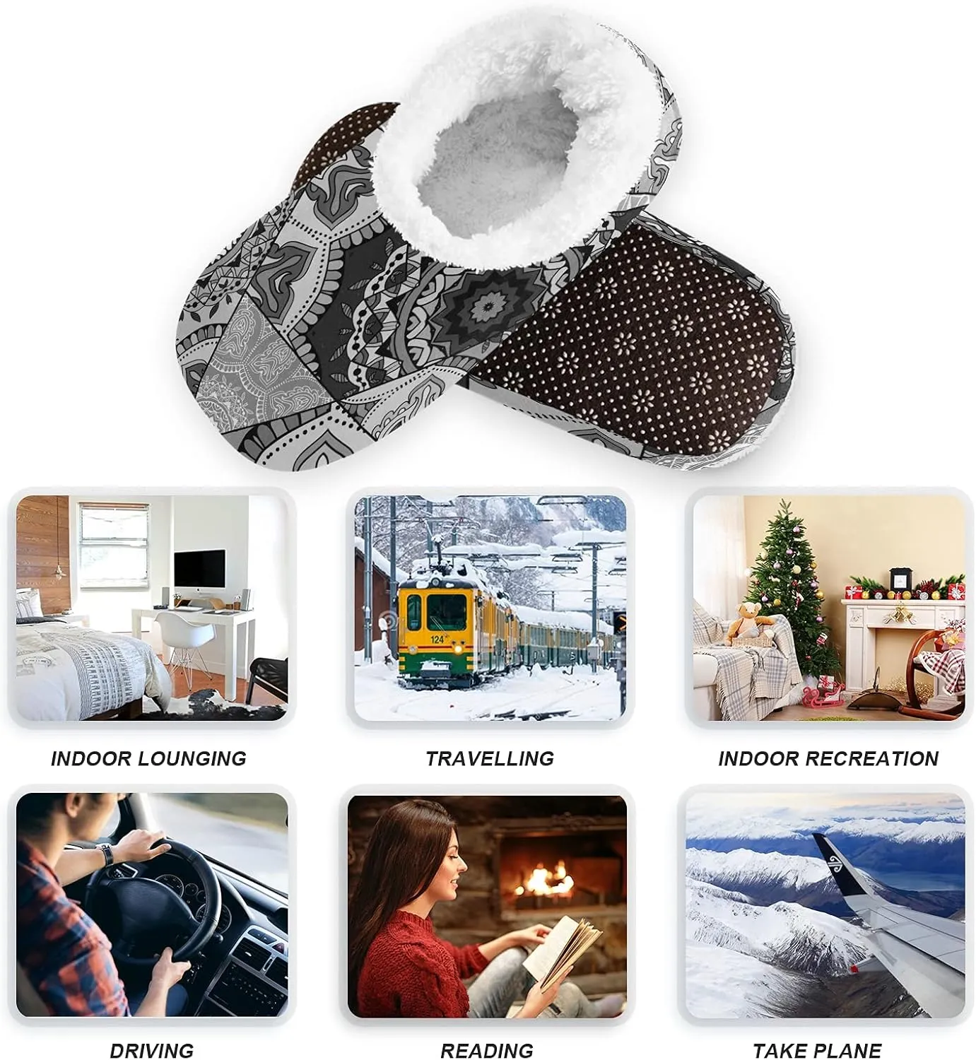 Poeticcity Unisex Fuzzy House Slippers, Warm Fur Lining Shoes, Non-Slip Memory Foam Slippers M-XXL