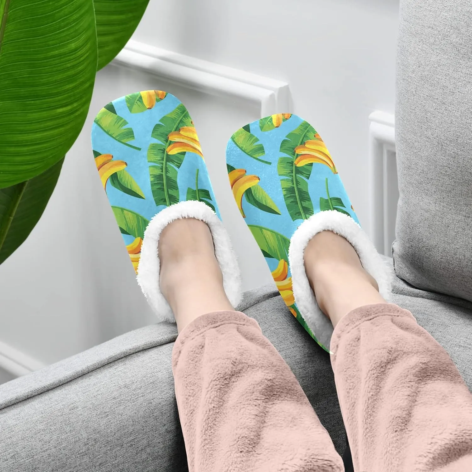 Poeticcity Unisex Fuzzy House Slippers, Warm Fur Lining Shoes, Non-Slip Memory Foam Slippers M-XXL