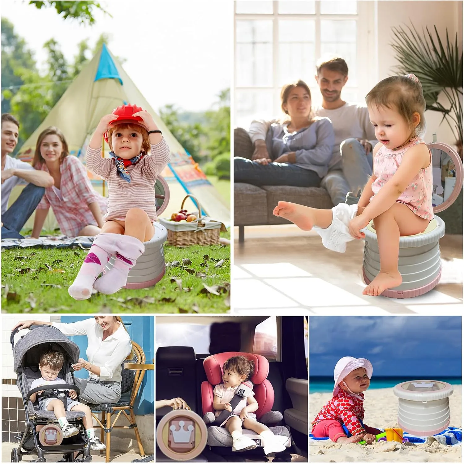 Portable, Foldable Potty seat for Toddler, Training Toilet Seat Emergency Toilet The Bottom Has the Function of Storing Garbage Bags for Car, Camping, (pink)