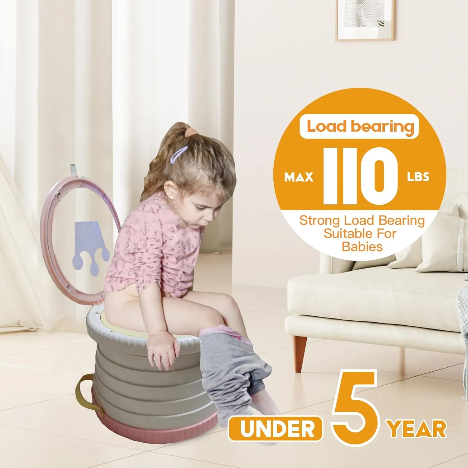 Portable, Foldable Potty seat for Toddler, Training Toilet Seat Emergency Toilet The Bottom Has the Function of Storing Garbage Bags for Car, Camping, (pink)