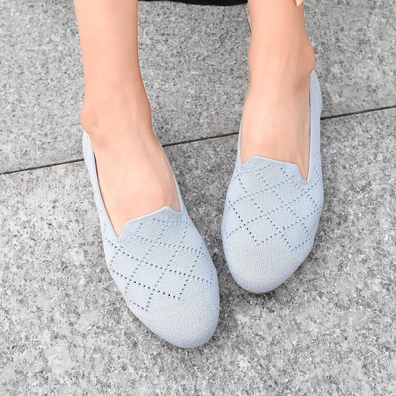 Puxowe Ballet Flats for Women - Stretch Knit Slip-On Low Wedge Shoes, Soft Round Toe Design for Office, Travel & Daily Walking