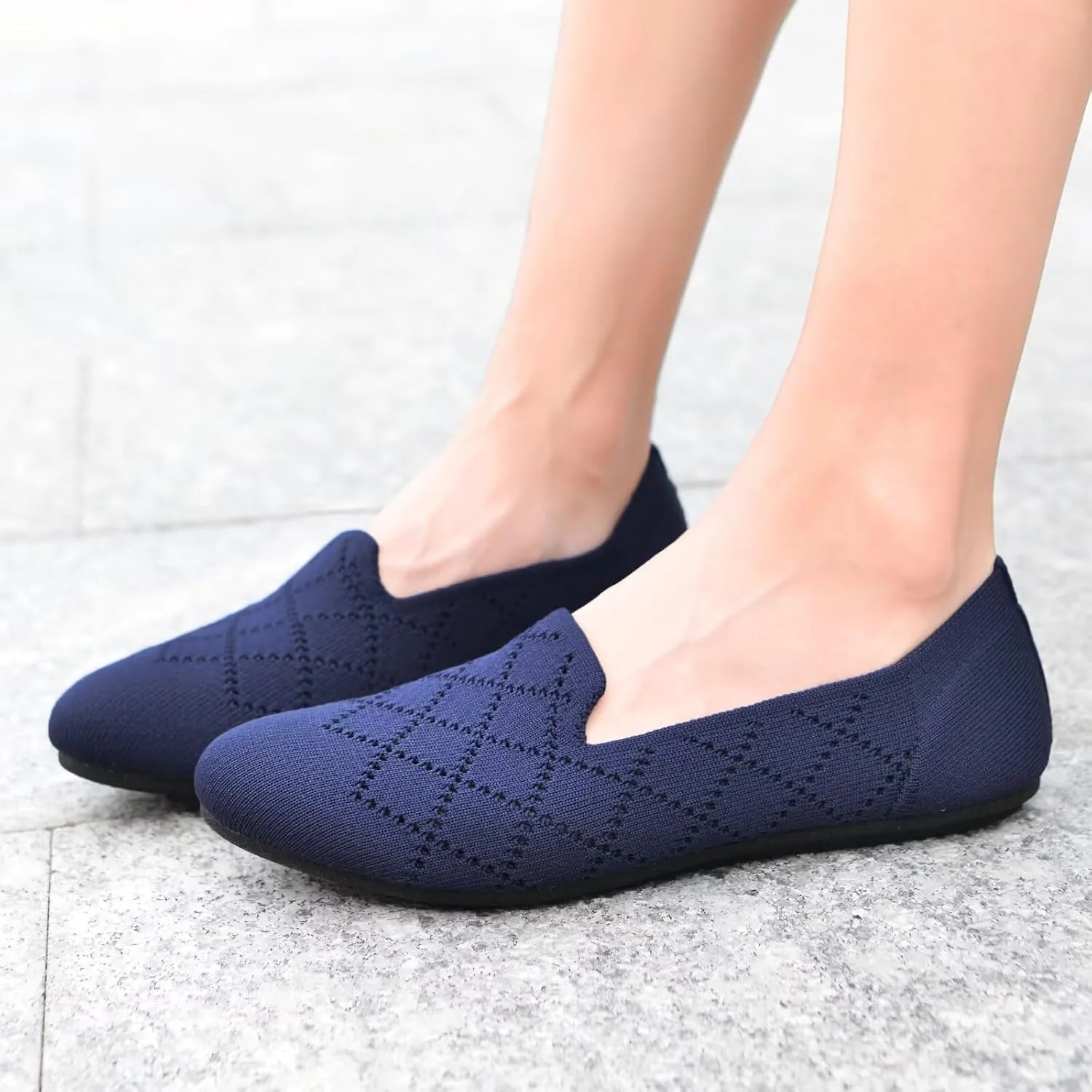 Puxowe Ballet Flats for Women - Stretch Knit Slip-On Low Wedge Shoes, Soft Round Toe Design for Office, Travel & Daily Walking