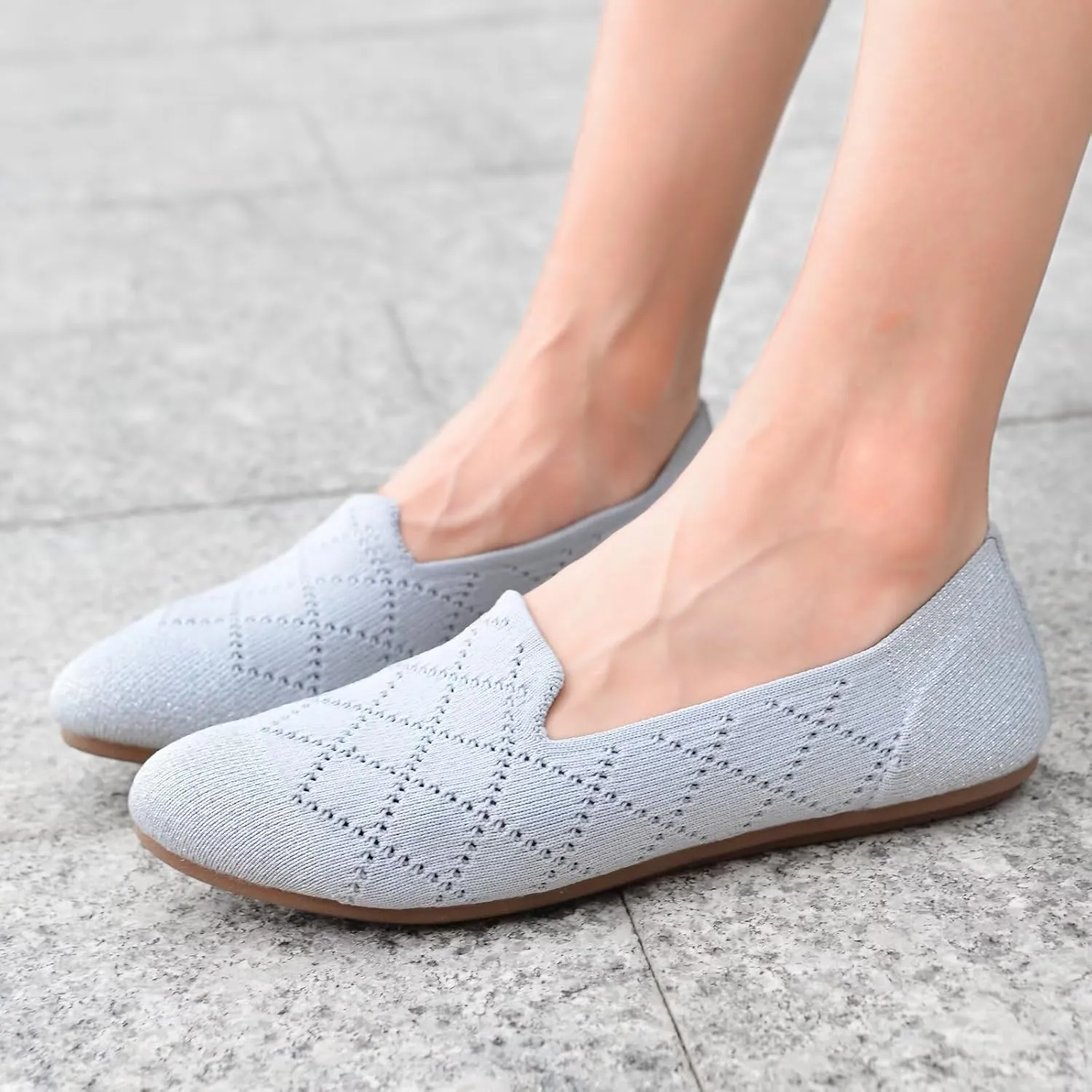 Puxowe Ballet Flats for Women - Stretch Knit Slip-On Low Wedge Shoes, Soft Round Toe Design for Office, Travel & Daily Walking