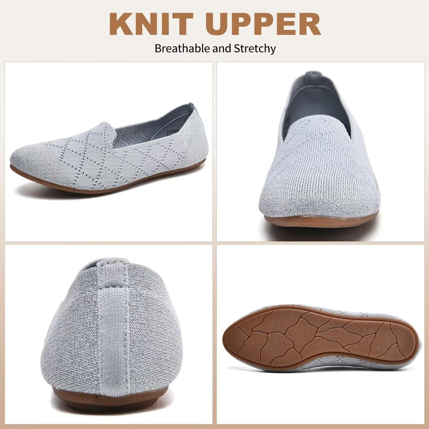 Puxowe Ballet Flats for Women - Stretch Knit Slip-On Low Wedge Shoes, Soft Round Toe Design for Office, Travel & Daily Walking