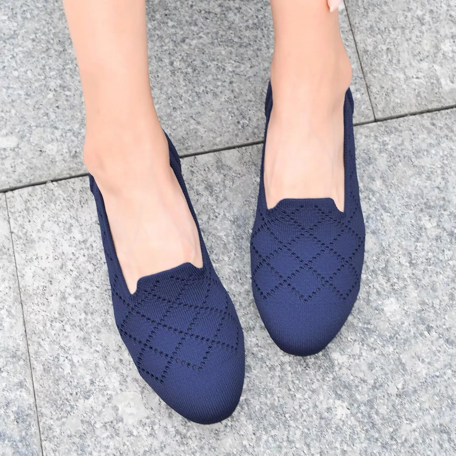 Puxowe Ballet Flats for Women - Stretch Knit Slip-On Low Wedge Shoes, Soft Round Toe Design for Office, Travel & Daily Walking