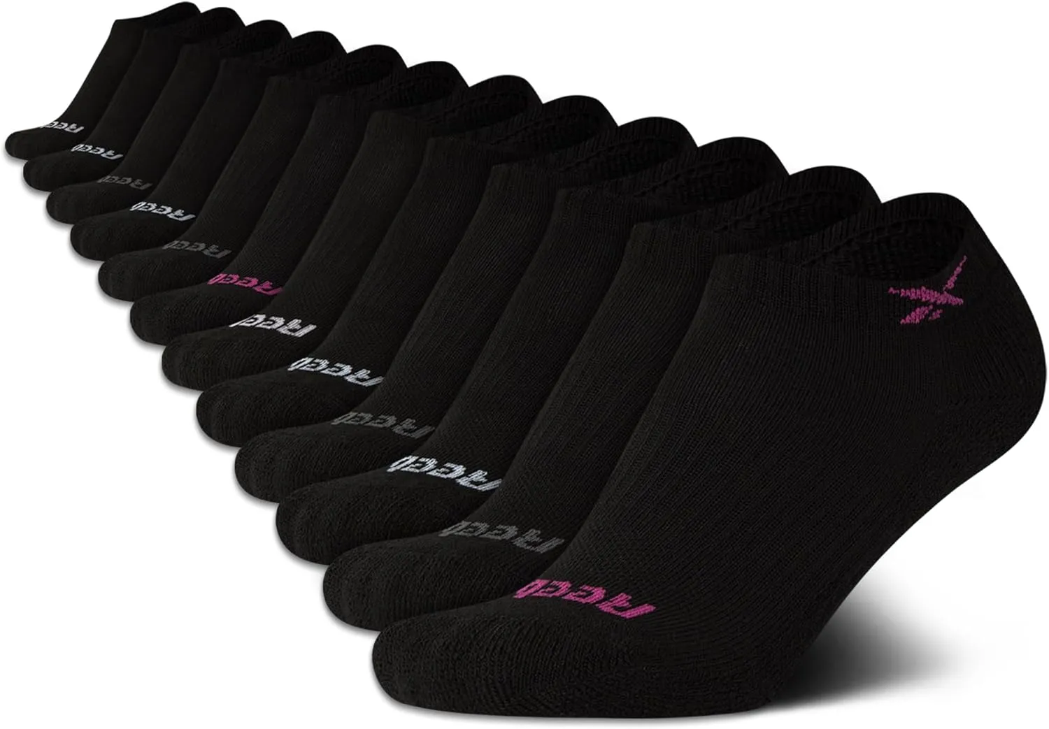 Reebok Girls' 12 Pack Performance Cushion Comfort No Show Socks - Breathable Active Socks for Girls (4-10) - Pink
