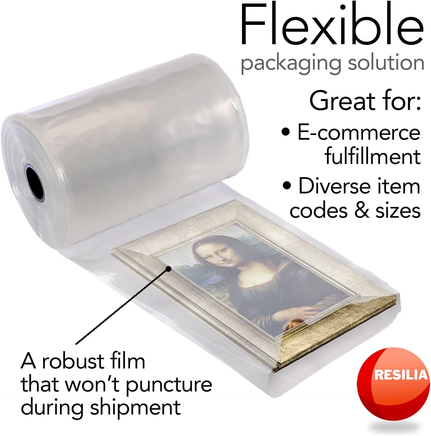 Resilia Lay Flat Poly Tubing - Food-Grade Polyethylene, Custom Poly Bag Packaging Solution, 4 Inches x 500 Feet, 4-Mil Thickness, 1 Roll