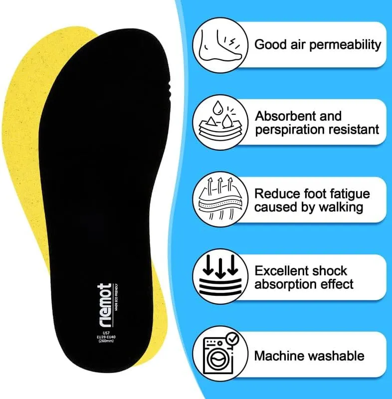 riemot 2 Pairs Memory Foam Insoles for Crocs Clogs,Wide Thin Replacement Inserts for Garden Shoes Nurse Shoe,Removable Washable Comfortable Sole Inserts for Women/Men Black 6