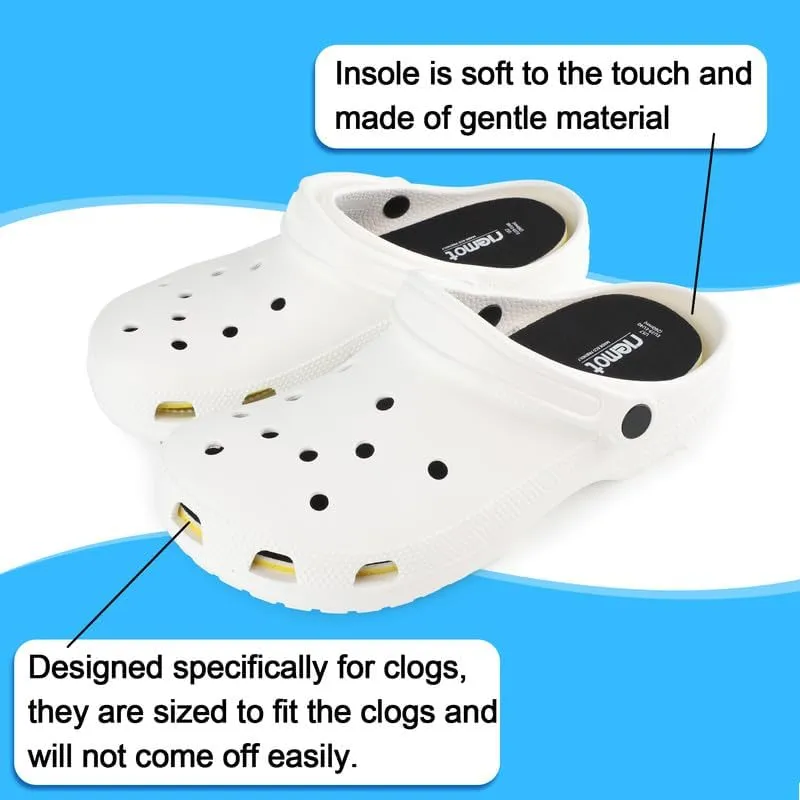 riemot 2 Pairs Memory Foam Insoles for Crocs Clogs,Wide Thin Replacement Inserts for Garden Shoes Nurse Shoe,Removable Washable Comfortable Sole Inserts for Women/Men Black 6