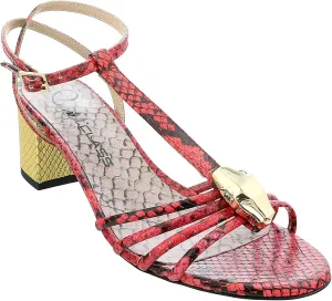 ROBERTO CAVALLI Class Coral/Gold Leather Classic Sling Back Mid Heel Shoes- for Womens