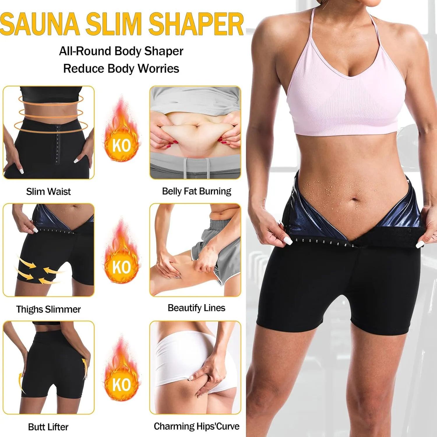 Sauna Sweat Shaping Shorts，Women's sauna shorts,Thigh & Waist Trainer Shorts, Sauna Sweat Shapewear Shorts