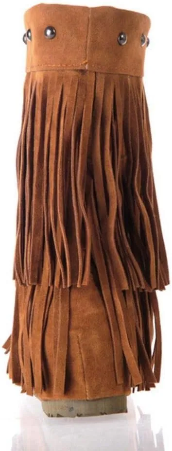 Scaoruki Classic Fringe Mid Women Boots Pull On Flat Winter Shoes