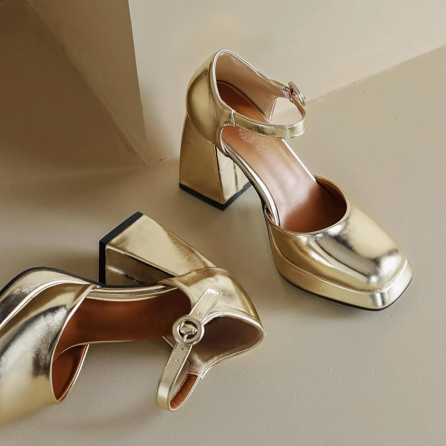 SEIFIN Platform Chunky Heels for Women Ankle Strap Pumps High Heels Sandal Platform Heels Closed Toe Wedding Party Pumps Shoes