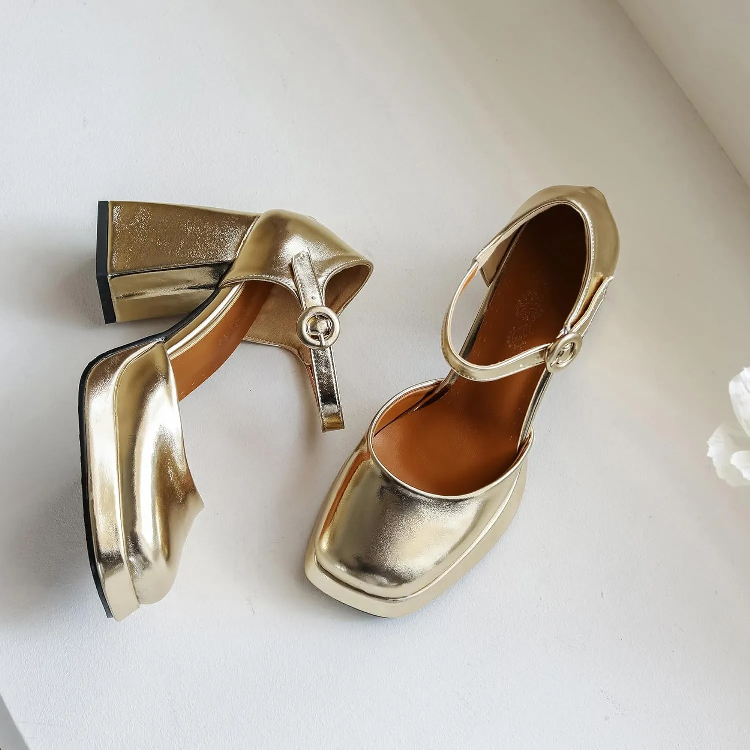SEIFIN Platform Chunky Heels for Women Ankle Strap Pumps High Heels Sandal Platform Heels Closed Toe Wedding Party Pumps Shoes