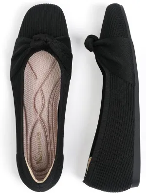 SemwissWomen Ballet Flats Square Toe Comfortable Dressy Slip on mesh Knitted Flat with Bow Office Shoes.